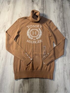 Tommy Hilfiger Camel Turtleneck Sweater with Logo